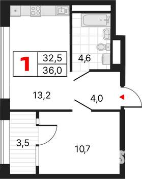 1-к квартира, строящийся дом, 36м2, 8/28 этаж
