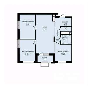 3-к квартира, строящийся дом, 77м2, 19/30 этаж