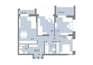 3-к квартира, вторичка, 86м2, 13/25 этаж