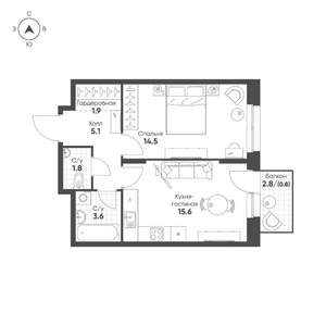 1-к квартира, строящийся дом, 43м2, 6/16 этаж