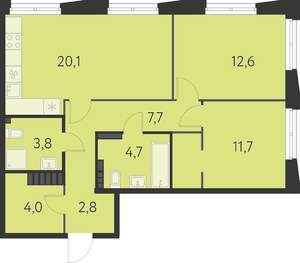 2-к квартира, вторичка, 67м2, 21/25 этаж