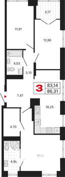 3-к квартира, вторичка, 86м2, 18/25 этаж