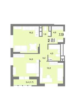 2-к квартира, строящийся дом, 60м2, 18/23 этаж