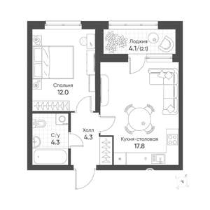 1-к квартира, строящийся дом, 41м2, 16/16 этаж