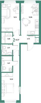 2-к квартира, строящийся дом, 62м2, 7/21 этаж