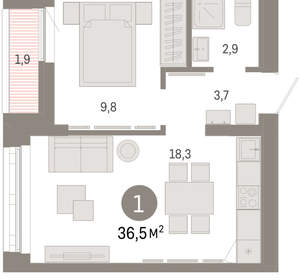 1-к квартира, вторичка, 37м2, 6/16 этаж