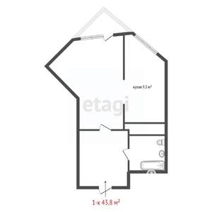 1-к квартира, вторичка, 44м2, 16/19 этаж