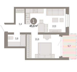 1-к квартира, вторичка, 46м2, 8/24 этаж