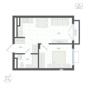 1-к квартира, строящийся дом, 36м2, 4/4 этаж