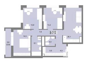 3-к квартира, строящийся дом, 88м2, 19/25 этаж