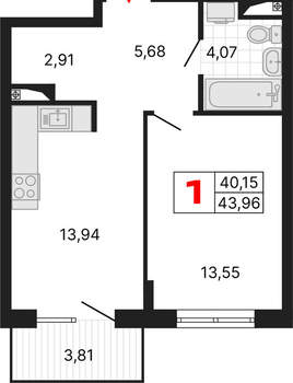 1-к квартира, вторичка, 44м2, 3/25 этаж