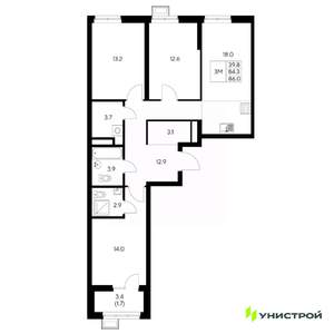 3-к квартира, вторичка, 86м2, 6/31 этаж