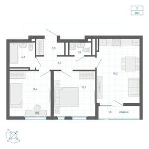 2-к квартира, строящийся дом, 59м2, 30/32 этаж