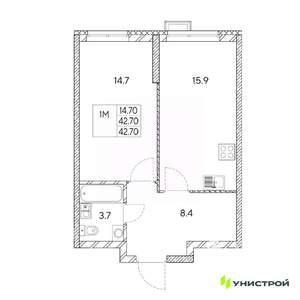 1-к квартира, вторичка, 43м2, 15/31 этаж