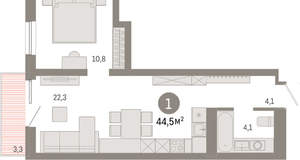 1-к квартира, вторичка, 45м2, 5/8 этаж