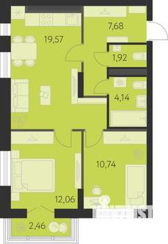 2-к квартира, вторичка, 57м2, 12/31 этаж