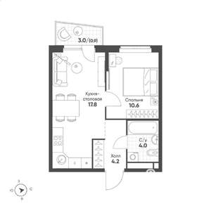 1-к квартира, строящийся дом, 38м2, 2/15 этаж