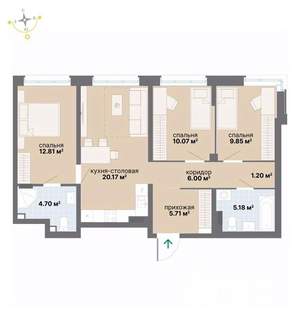 3-к квартира, вторичка, 76м2, 2/26 этаж