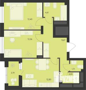 2-к квартира, вторичка, 59м2, 14/22 этаж