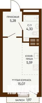1-к квартира, строящийся дом, 31м2, 3/24 этаж
