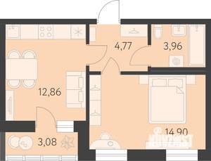 1-к квартира, вторичка, 38м2, 2/25 этаж