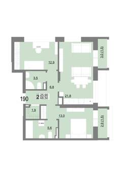 2-к квартира, вторичка, 69м2, 7/25 этаж