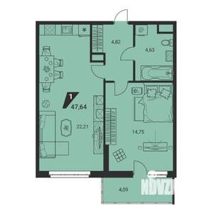 1-к квартира, вторичка, 48м2, 11/25 этаж