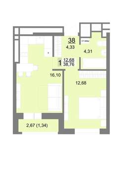 1-к квартира, вторичка, 39м2, 5/22 этаж
