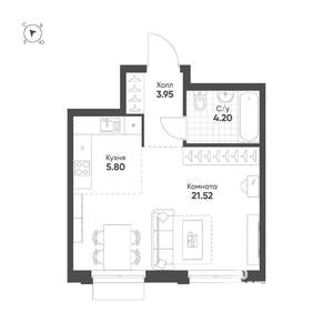 Студия квартира, вторичка, 35м2, 12/25 этаж