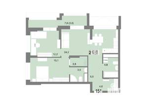 2-к квартира, вторичка, 76м2, 24/25 этаж