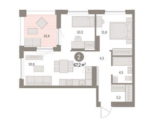 2-к квартира, вторичка, 67м2, 8/16 этаж