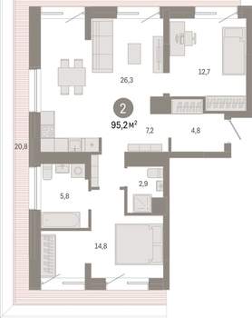 2-к квартира, вторичка, 95м2, 7/7 этаж