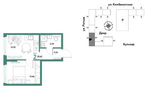 2-к квартира, строящийся дом, 29м2, 13/21 этаж