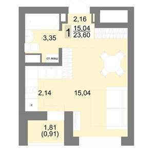 Студия квартира, сданный дом, 33м2, 9/27 этаж