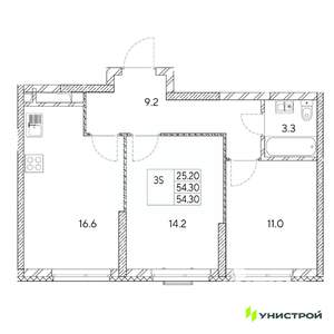 2-к квартира, вторичка, 54м2, 28/31 этаж
