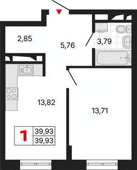 1-к квартира, вторичка, 41м2, 14/25 этаж