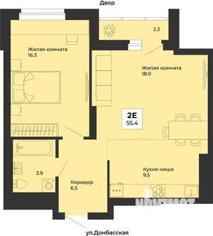 2-к квартира, строящийся дом, 55м2, 25/25 этаж