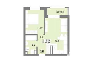 1-к квартира, строящийся дом, 39м2, 13/26 этаж