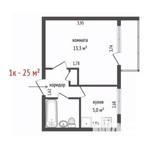 1-к квартира, вторичка, 25м2, 7/9 этаж