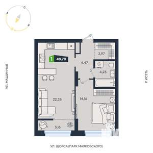 1-к квартира, строящийся дом, 50м2, 18/31 этаж