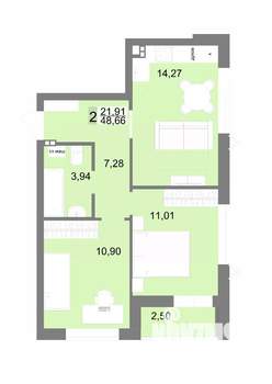 2-к квартира, вторичка, 48м2, 17/23 этаж