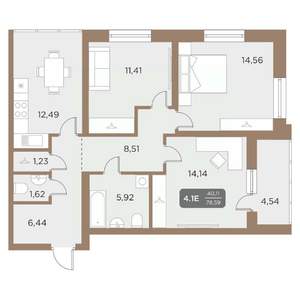 4-к квартира, вторичка, 79м2, 3/24 этаж