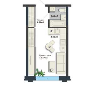 Студия квартира, вторичка, 28м2, 15/25 этаж