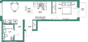 2-к квартира, вторичка, 52м2, 7/24 этаж