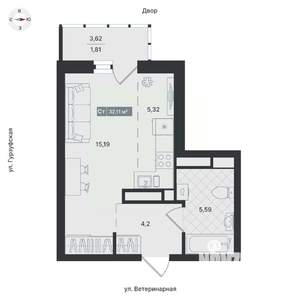 Студия квартира, вторичка, 32м2, 12/24 этаж