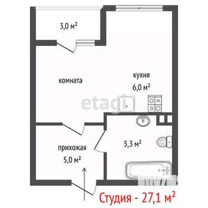 Студия квартира, вторичка, 27м2, 1/20 этаж