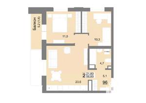 2-к квартира, строящийся дом, 57м2, 13/26 этаж