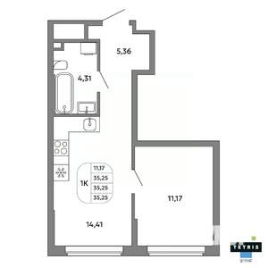 1-к квартира, вторичка, 35м2, 30/32 этаж