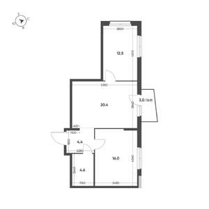 2-к квартира, вторичка, 59м2, 3/16 этаж