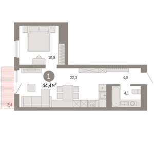 1-к квартира, вторичка, 44м2, 7/8 этаж